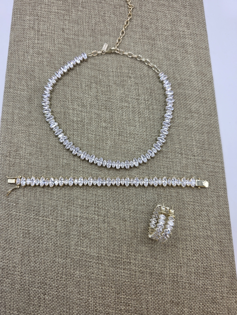 Melinda Maria Gold Marquise Choker Necklace, Bracelet and Earrings
